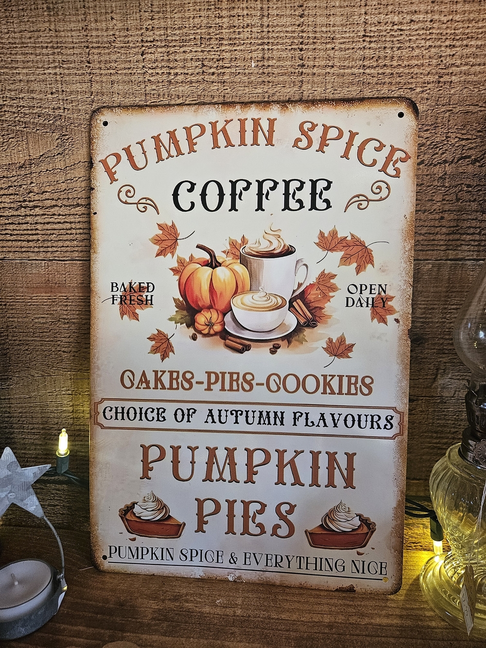 Pumpkin Spice Coffee & Pumpkin Pies Wall Sign - Autumn Orange